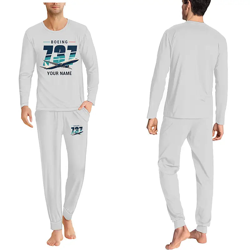Boeing 737 MAX 10 - Men Pajamas - Original Chest + Name - Light Gray