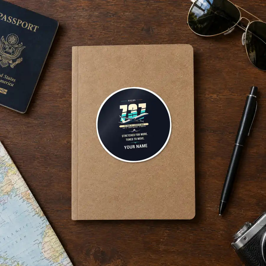 Boeing 737 MAX 10 - Original + Name - Circle Sticker - Notebook