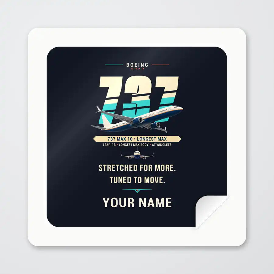 Boeing 737 MAX 10 - Original + Name - Square Sticker - Peel