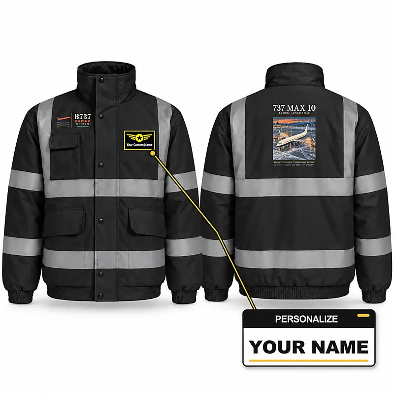 Boeing 737 MAX 10 Reflective Winter Jackets - Poster + Name - Black