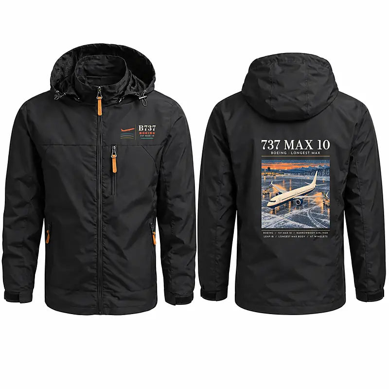 Boeing 737 MAX 10 Stylish Jackets - Hooded Windbreaker - Poster - Black
