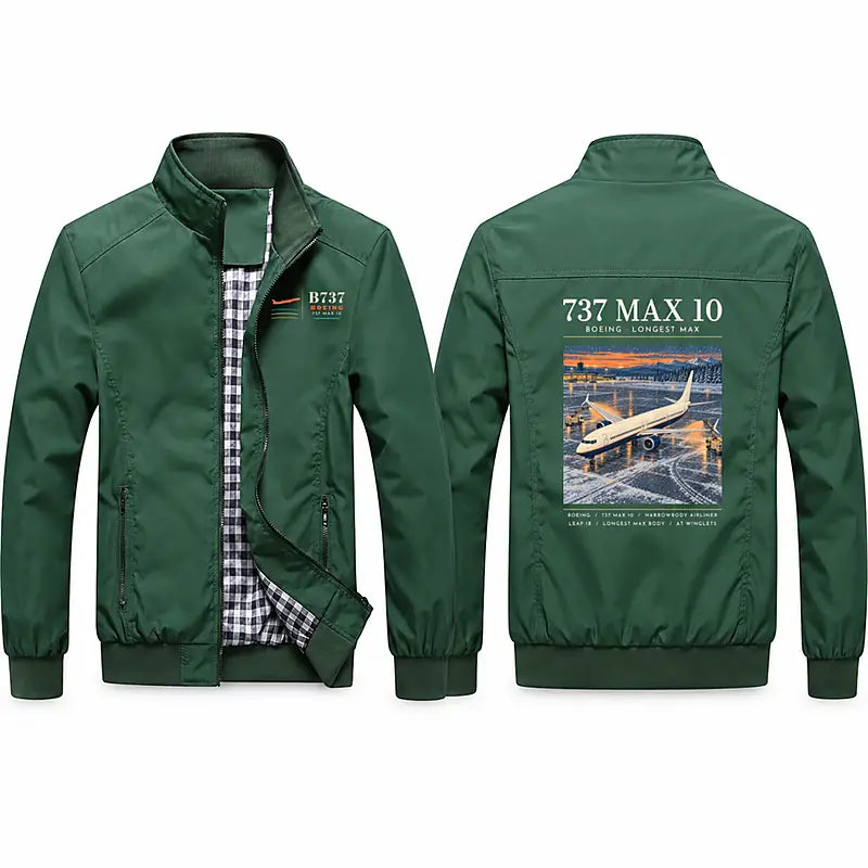 Boeing 737 MAX 10 Stylish Jackets - Stand Collar - Poster - Green