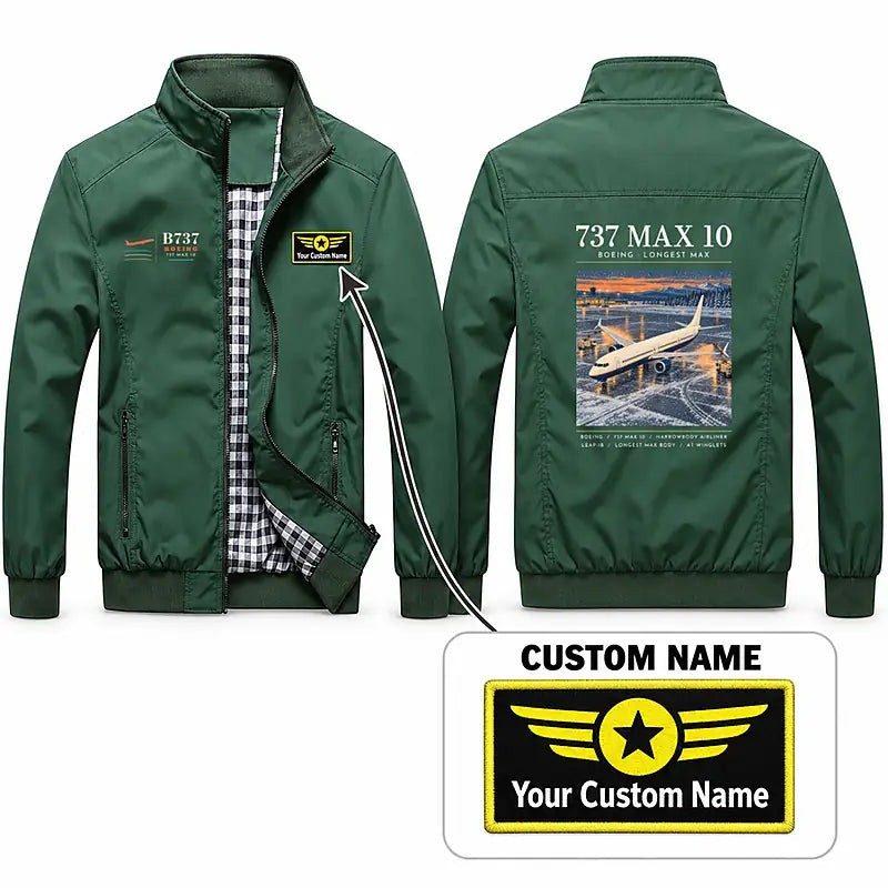 Boeing 737 MAX 10 Stylish Jackets - Stand Collar - Poster + Name - Green