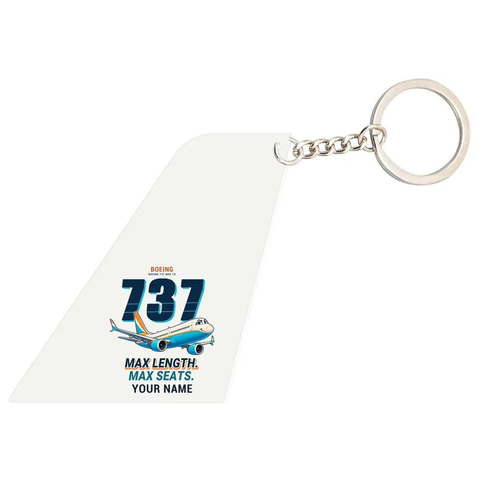 Boeing 737 MAX 10 - Tail Key Chain - Cartoon + Name - White