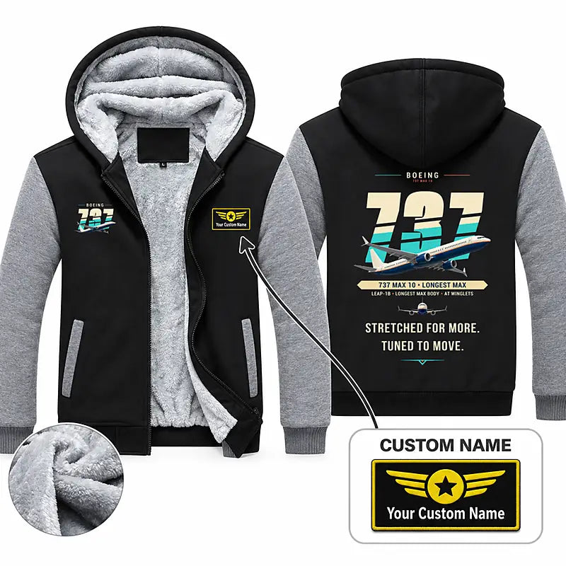 Boeing 737 MAX 10 Zipped Sweatshirts - Original + Name - Black & Gray