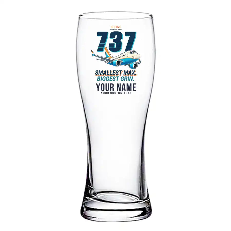 Boeing 737 MAX 7 - Cartoon + Name - Pilsner Beer Glass