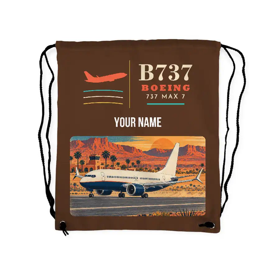 Boeing 737 MAX 7 - Drawstring Bag - Classic + Name - Brown