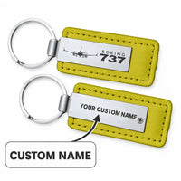 Thumbnail for Boeing 737 MAX 7 - Leather Key Chain - Faux Leather - Heritage - Yellow + Name