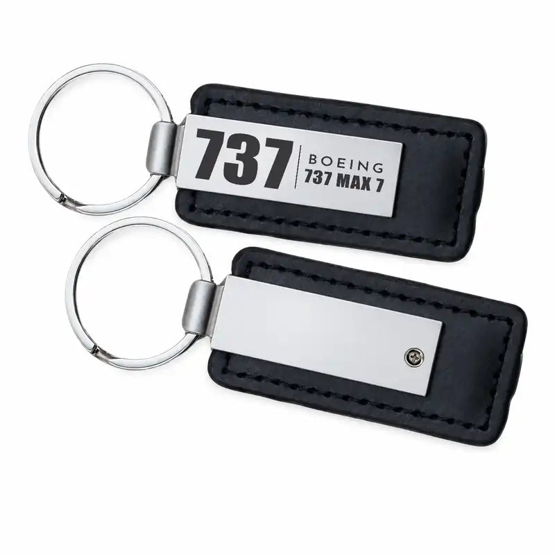 Boeing 737 MAX 7 - Leather Key Chain - Faux Leather - Tag - Black