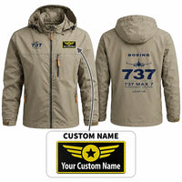 Thumbnail for Boeing 737 MAX 7 Stylish Jackets - Hooded Windbreaker - Heritage + Name - Khaki