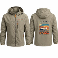 Thumbnail for Boeing 737 MAX 7 Stylish Jackets - Hooded Windbreaker - Poster - Khaki