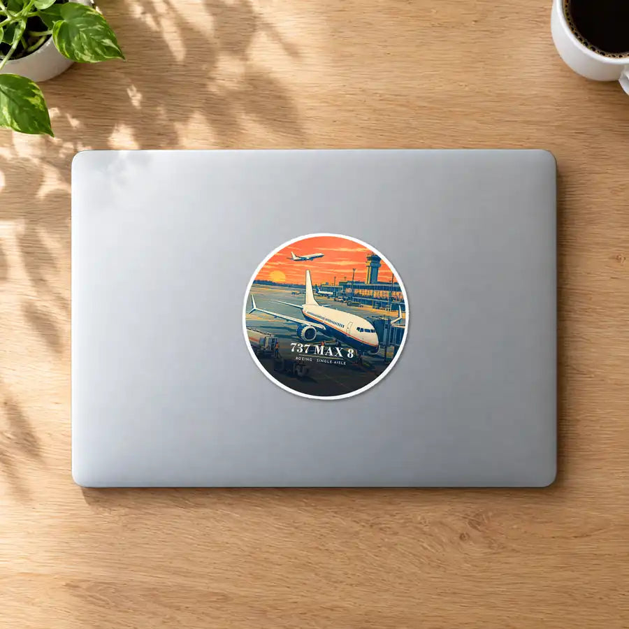 Boeing 737 MAX 8 - 3D - Circle Sticker - MacBook