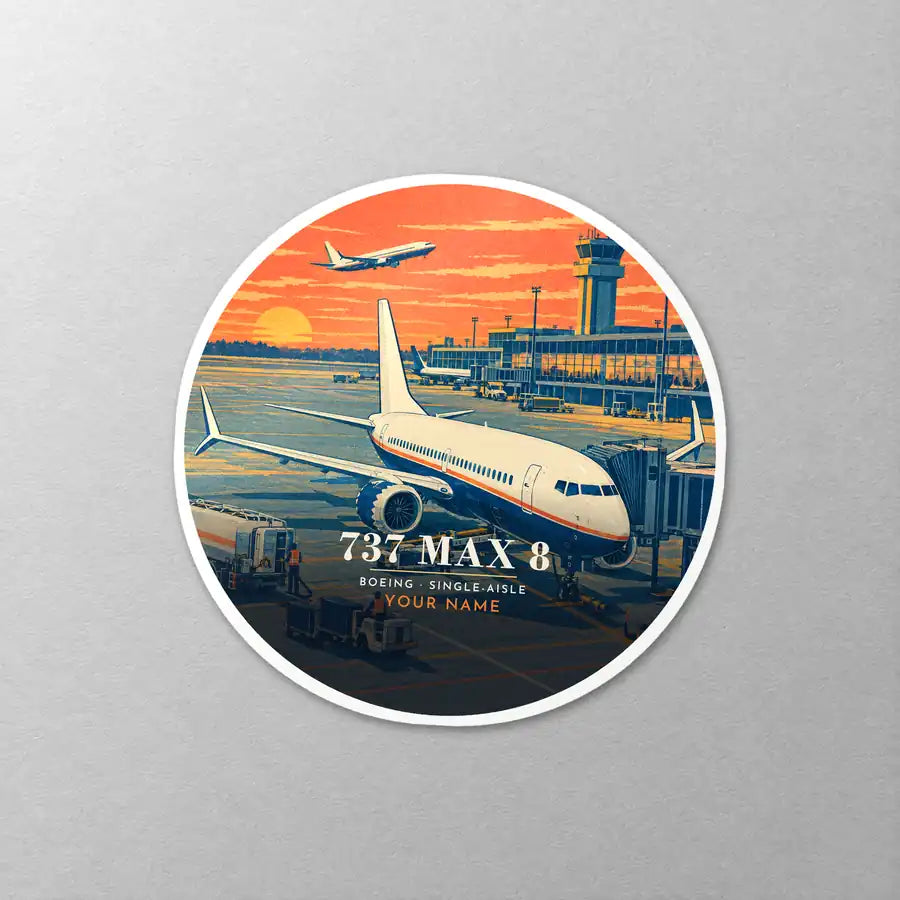 Boeing 737 MAX 8 - 3D + Name - Circle Sticker - Close-up