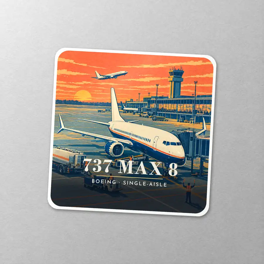Boeing 737 MAX 8 - 3D - Square Sticker - Close-up