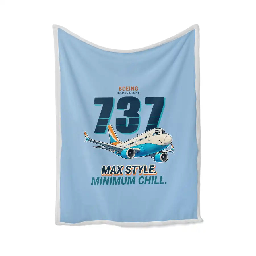 Boeing 737 MAX 8 - Cartoon - Blanket - Light Blue