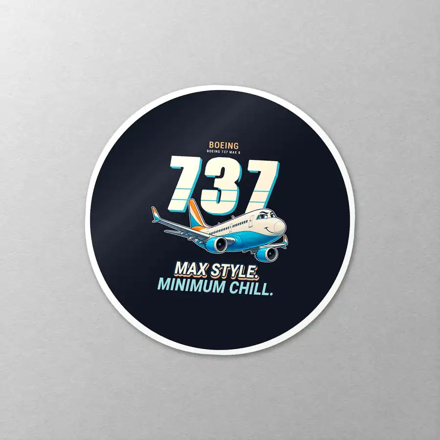 Boeing 737 MAX 8 - Cartoon - Circle Sticker - Close-up