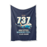 Thumbnail for Boeing 737 MAX 8 - Cartoon + Name - Blanket - Navy Blue