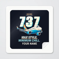 Thumbnail for Boeing 737 MAX 8 - Cartoon + Name - Square Sticker - Peel