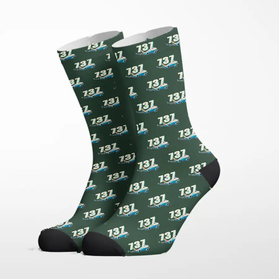 Boeing 737 MAX 8 - Cartoon - Socks - Alpine Green