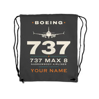 Thumbnail for Boeing 737 MAX 8 - Drawstring Bag - Heritage + Name - Gray