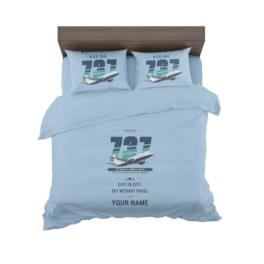 Boeing 737 MAX 8 - Original + Name - Bedding Set - Light Blue