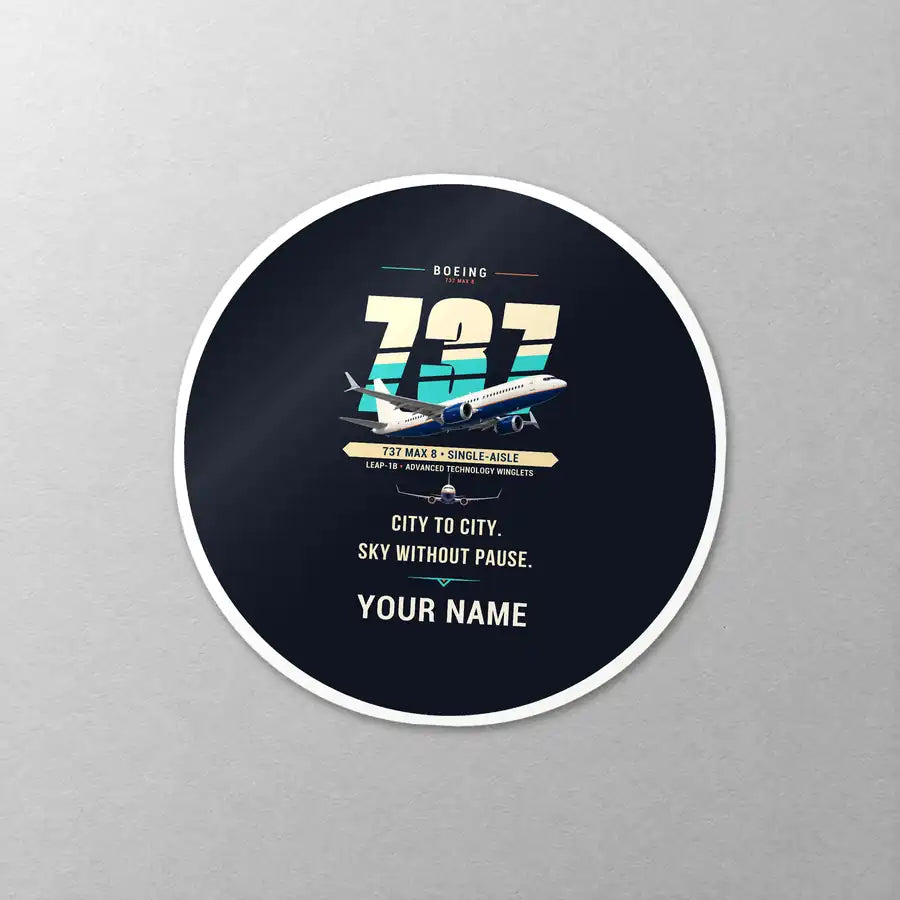 Boeing 737 MAX 8 - Original + Name - Circle Sticker - Close-up