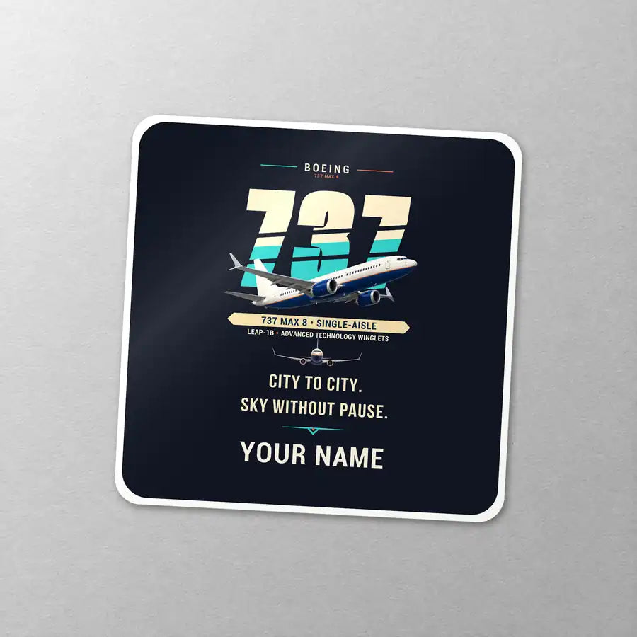 Boeing 737 MAX 8 - Original + Name - Square Sticker - Close-up