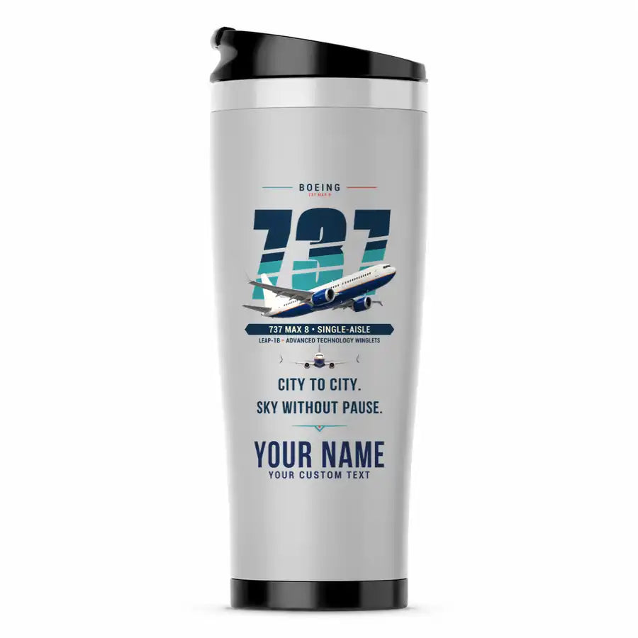 Boeing 737 MAX 8 - Original + Name - Stainless Steel (No Holder) - Light Gray