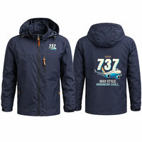 Thumbnail for Boeing 737 MAX 8 Stylish Jackets - Hooded Windbreaker - Cartoon - Navy Blue