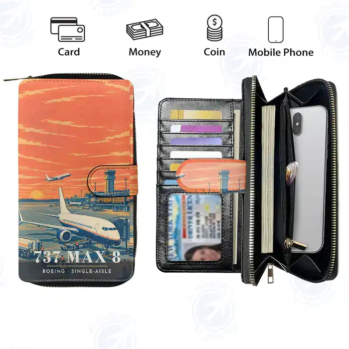 Boeing 737 MAX 8 Leather Wallets - Zip Long Wallet - 3D