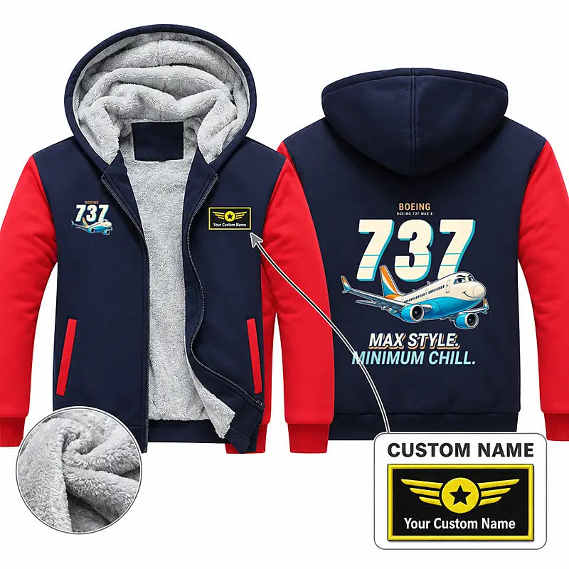 Boeing 737 MAX 8 Zipped Sweatshirts - Cartoon + Name - Navy & Red