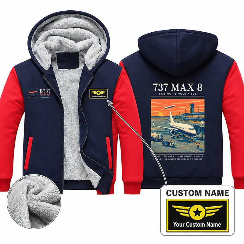 Boeing 737 MAX 8 Zipped Sweatshirts - Poster + Name - Navy & Red