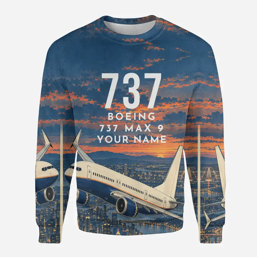 Boeing 737 MAX 9 3D All-Over Print Clothing - Sweatshirt - 3D + Name