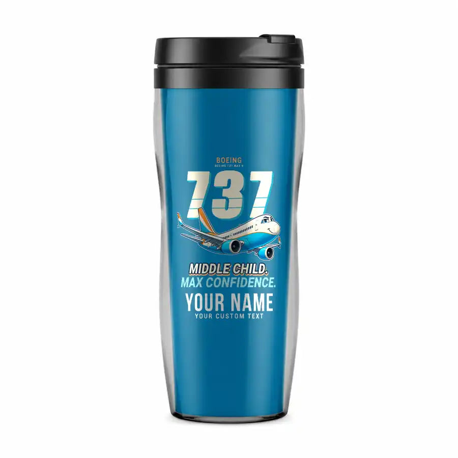 Boeing 737 MAX 9 - Cartoon + Name - Plastic (No Holder) - Light Blue