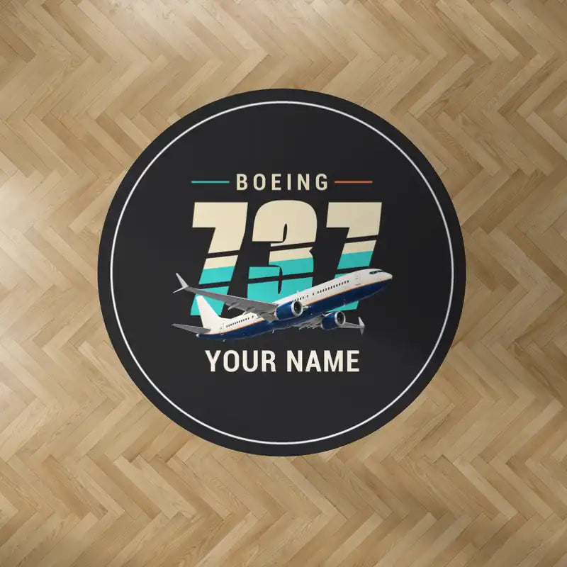 Boeing 737 MAX 9 - Original + Name - Round Carpet - Black