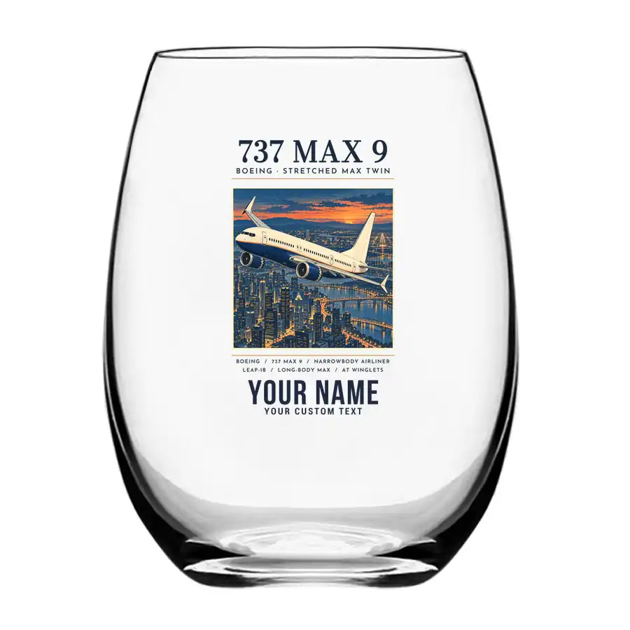 Boeing 737 MAX 9 - Poster + Name - Water & Drink Glass