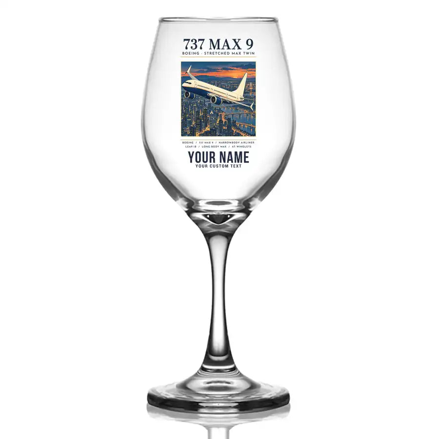 Boeing 737 MAX 9 - Poster + Name - Wine Glass