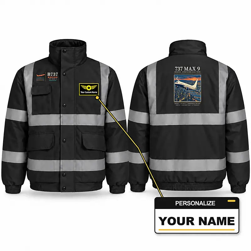 Boeing 737 MAX 9 Reflective Winter Jackets - Poster + Name - Black