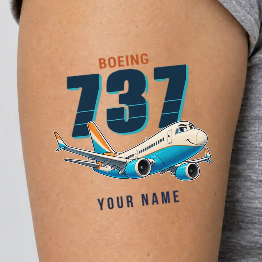 Boeing 737 MAX 9 - Tattoo - Cartoon + Name