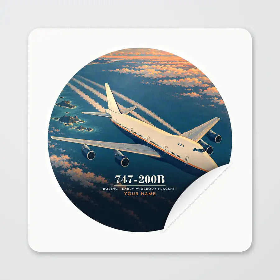 Boeing 747-200B - 3D + Name - Circle Sticker - Peel