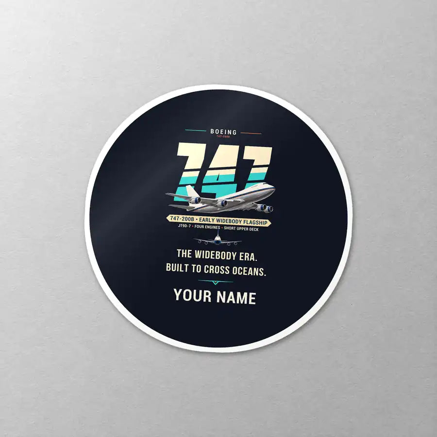 Boeing 747-200B - Original + Name - Circle Sticker - Close-up