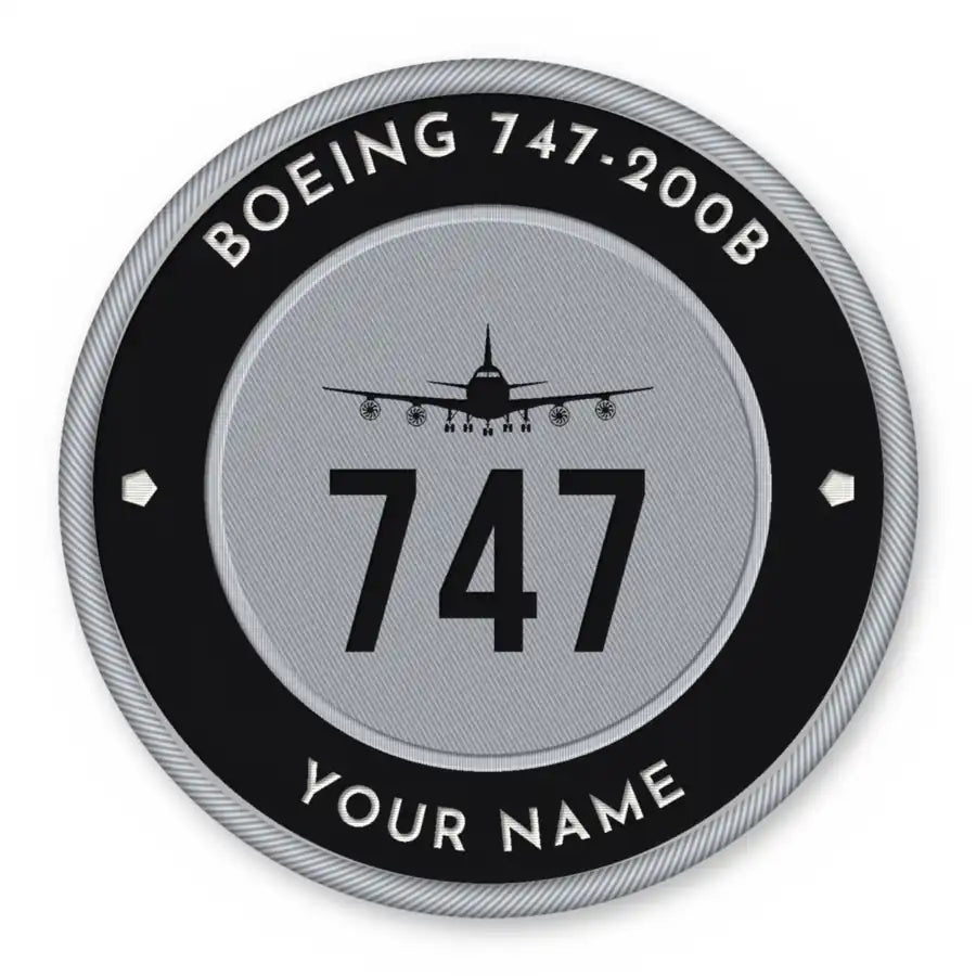 Boeing 747-200B Patches - Circle + Name - Black Silver