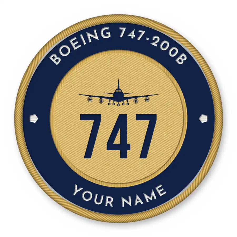 Boeing 747-200B Patches - Circle + Name - Navy Gold