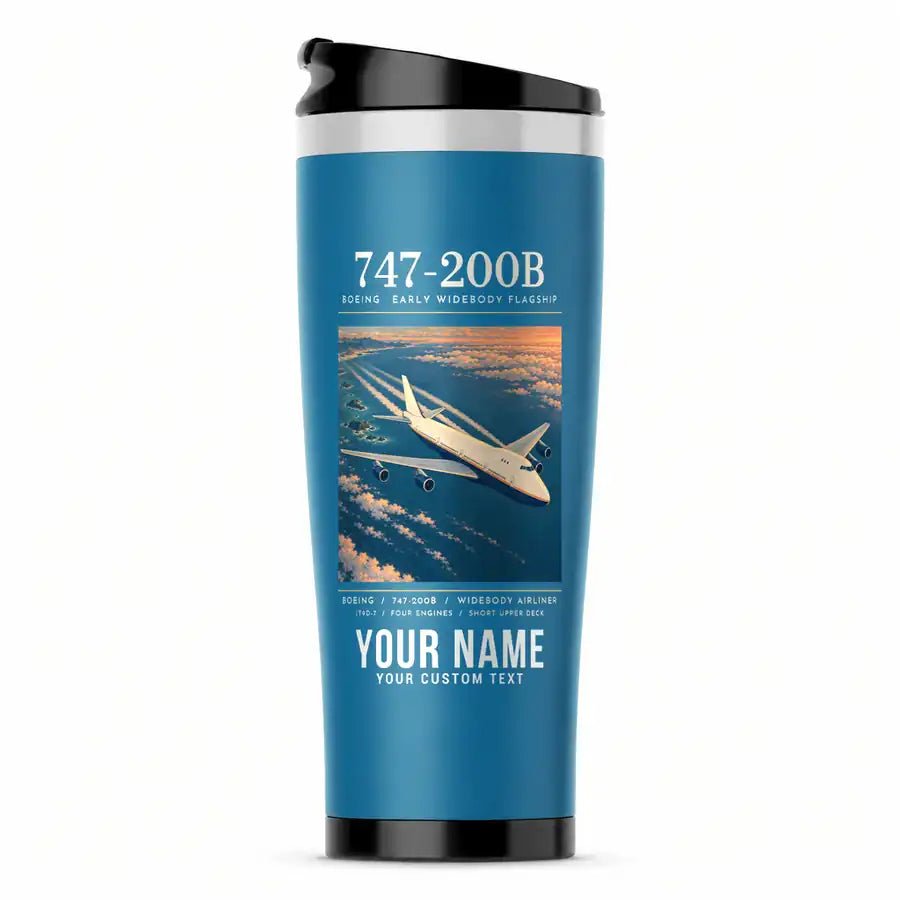 Boeing 747-200B - Poster + Name - Stainless Steel (No Holder) - Light Blue