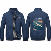 Thumbnail for Boeing 747-200B Stylish Jackets - Stand Collar - Poster - Navy Blue