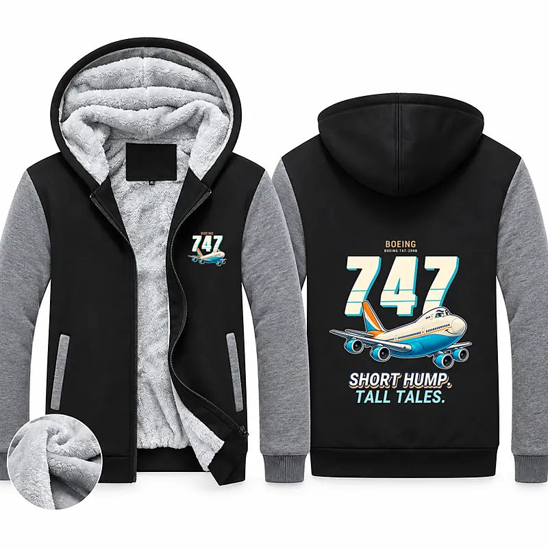 Boeing 747-200B Zipped Sweatshirts - Cartoon - Black & Gray