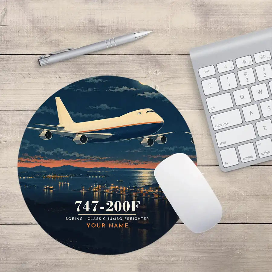 Boeing 747-200F - 3D + Name - Round Mouse Pad - Full Print