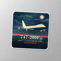 Thumbnail for Boeing 747-200F - 3D + Name - Square Sticker - Close-up