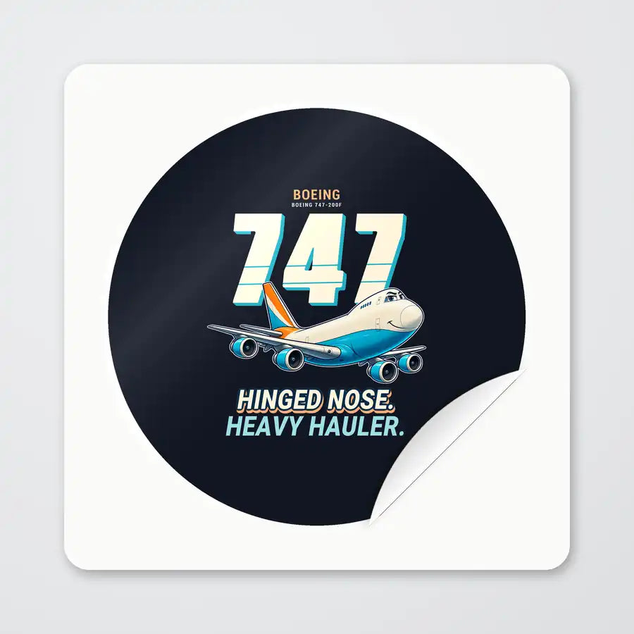 Boeing 747-200F - Cartoon - Circle Sticker - Peel