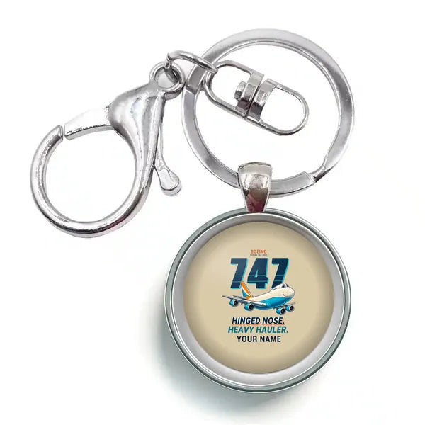 Boeing 747-200F - Cartoon + Name - Circle Key Chain - Beige